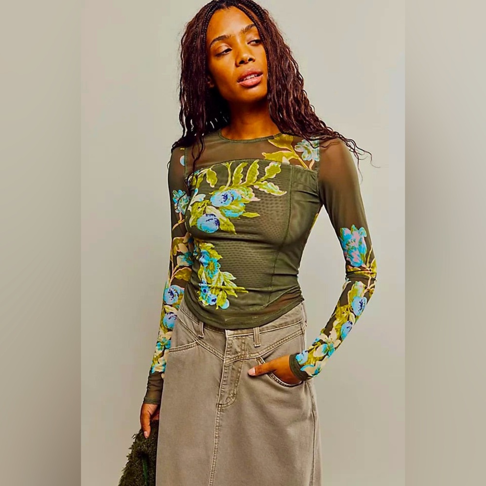 FREE PEOPLE Moss Floral BETTY’S GARDEN Mesh Top NWT TAGS ATTACHED
